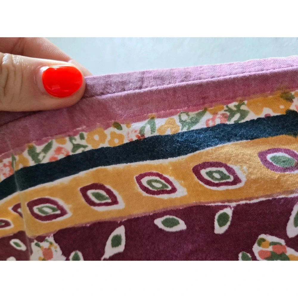 Pomegranate 55x55 Cotton Floral Tablecloth Block Print Plum Mauve French Country